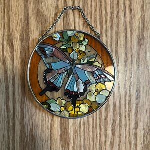 Hand painted Butterfly  Circle suncatcher by Joan Baker